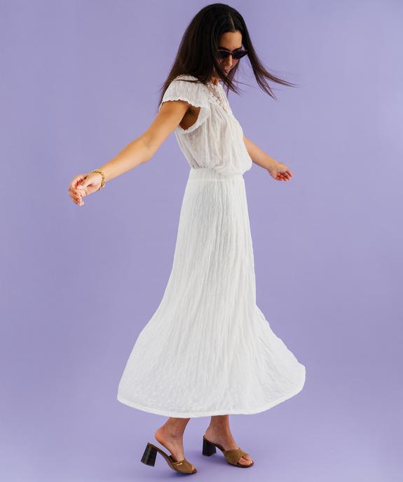 Robe courte à manches courtes en dentelle extensible look romantique femme vue1 - GEMO(FEMME PAP) - GEMO