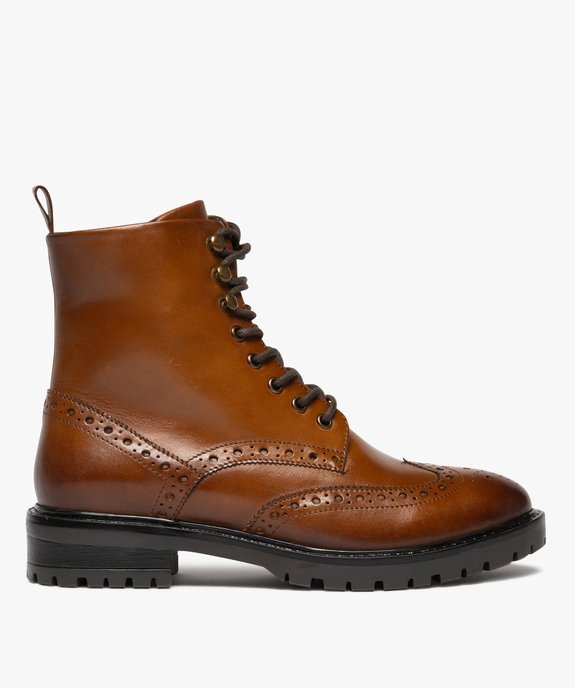 Boots femme mid-cut à bout golf fleuri dessus en cuir vue2 - GEMO (CASUAL) - GEMO
