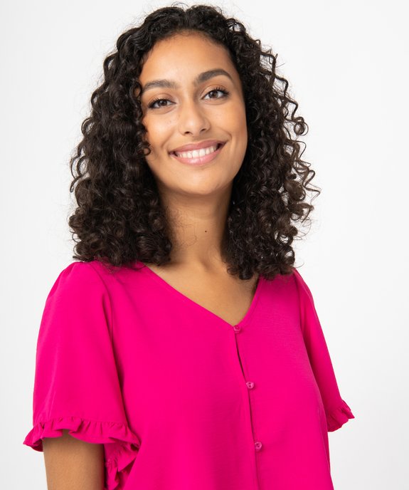 Blouse femme à manches courtes coupe à volants vue2 - GEMO(FEMME PAP) - GEMO