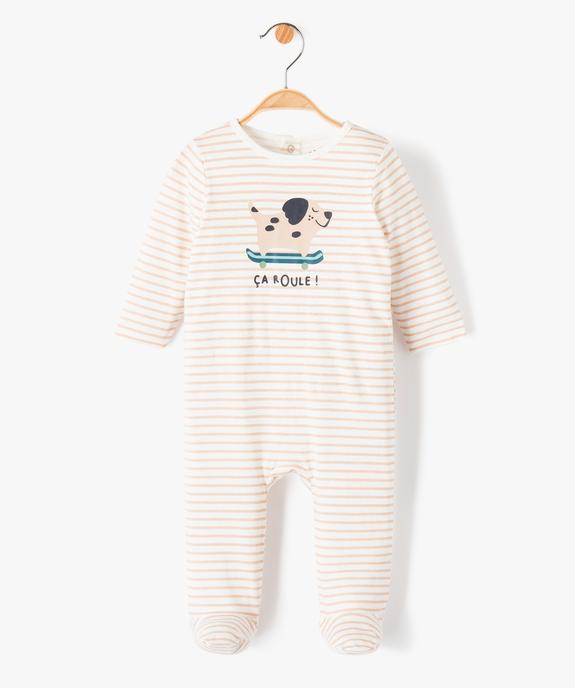 Pyjama bébé à pont-dos en coton rayé avec motif vue1 - GEMO(BB COUCHE) - GEMO