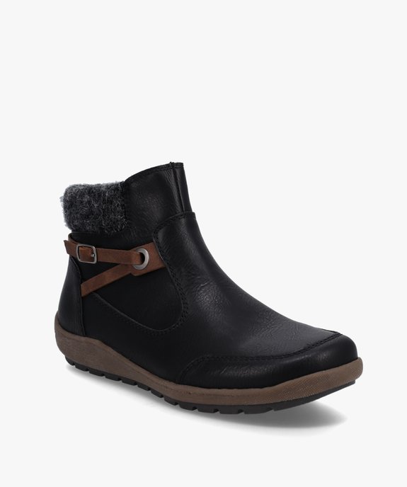 Boots confort femme à talon plat et col en maille vue2 - SOFTRELAX - GEMO