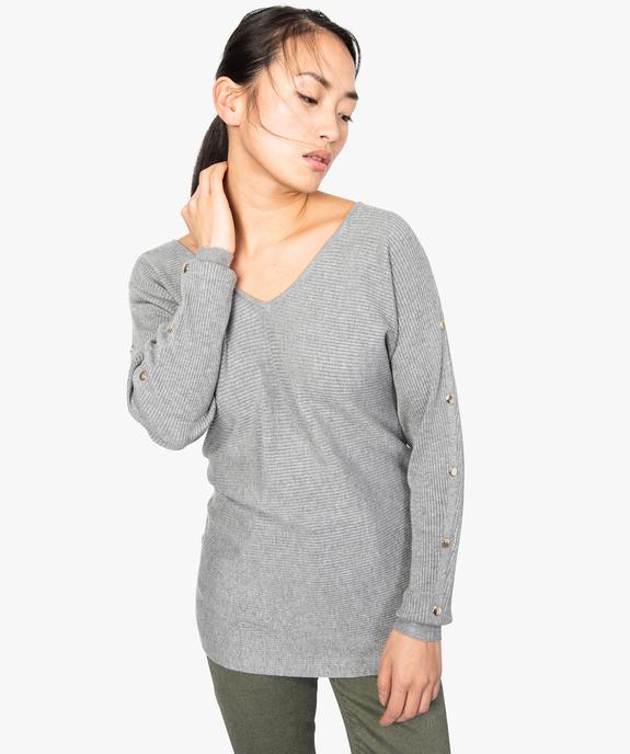 Pull femme en maille côtelée avec boutons sur les manches  vue1 - GEMO(FEMME PAP) - GEMO