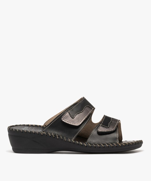 Mules confort en cuir à brides scratch et talon compensé femme  vue1 - G'FLEX GEMO FOR GOOD - GEMO