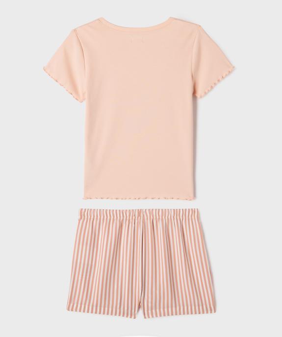 Pyjashort avec tee-shirt à motif et bas rayé fille vue3 - GEMO 4G FILLE - GEMO