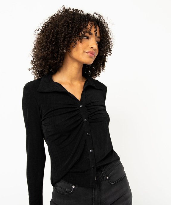 Tee-shirt à manches longues avec col chemise et boutons femme vue2 - GEMO(FEMME PAP) - GEMO