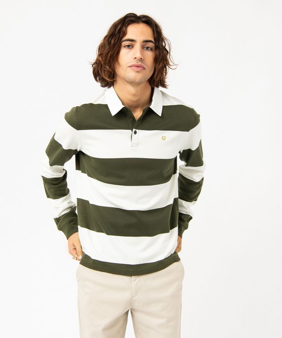 Polo à manches longues à larges rayures homme vue1 - GEMO (HOMME) - GEMO