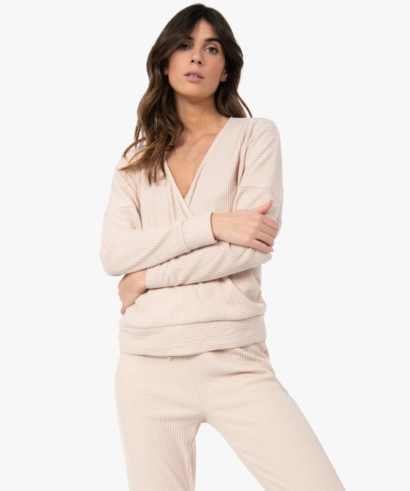 Haut de pyjama femme cache-cœur en maille côtelée extra douce vue1 - GEMO(HOMWR FEM) - GEMO