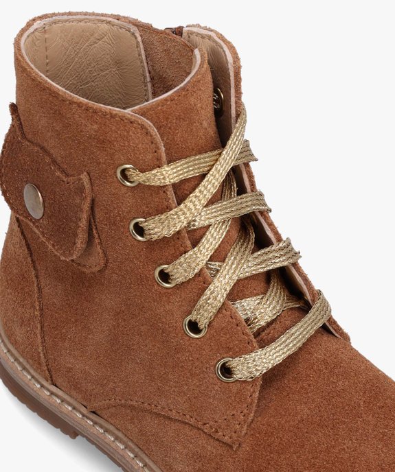 Boots bébé fille en cuir retourné uni à lacets et zip – NA!  vue6 - NA! - GEMO