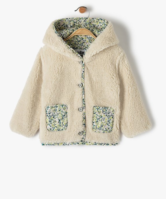 Veste bébé fille en sherpa avec doublure à motifs fleuris vue1 - GEMO 4G BEBE - GEMO