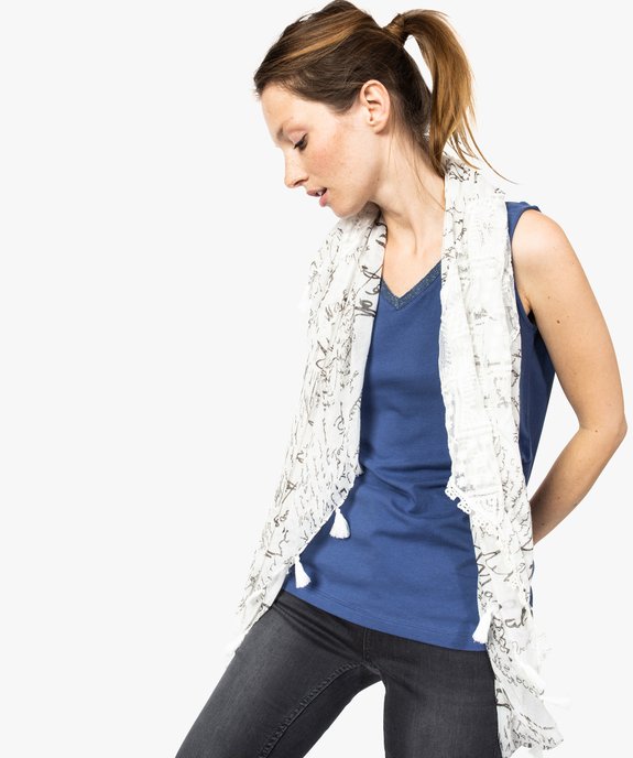 Foulard carré motif écriture à empiècement dentelle et pompons vue1 - GEMO (ACCESS) - GEMO