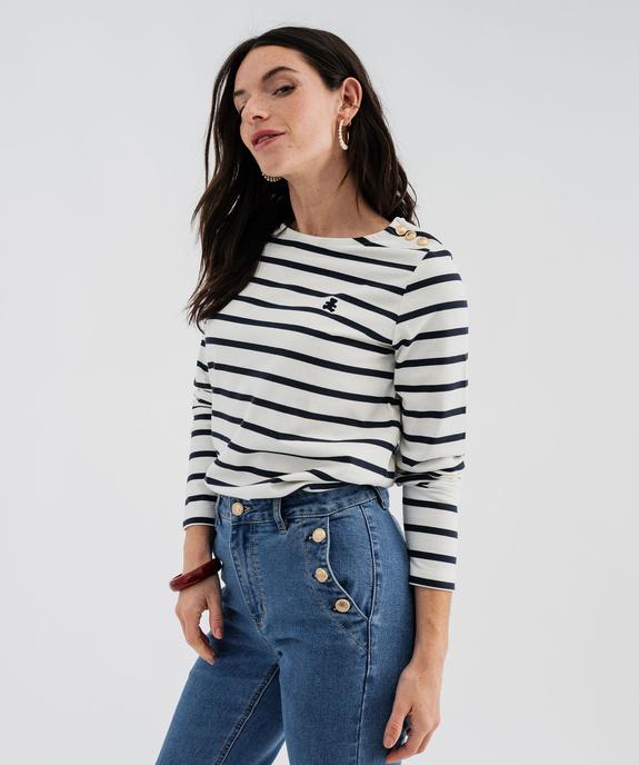Tee-shirt manches longues rayé marinière femme - LuluCastagnette vue2 - LULU CASTAGNETTE GEMO FOR GOOD - GEMO