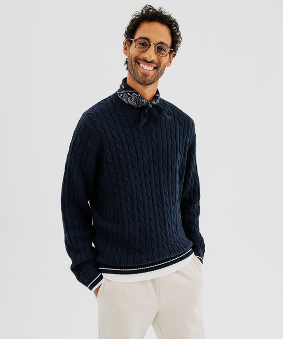 Pull col rond en coton à torsades homme vue1 - GEMO (HOMME) - GEMO