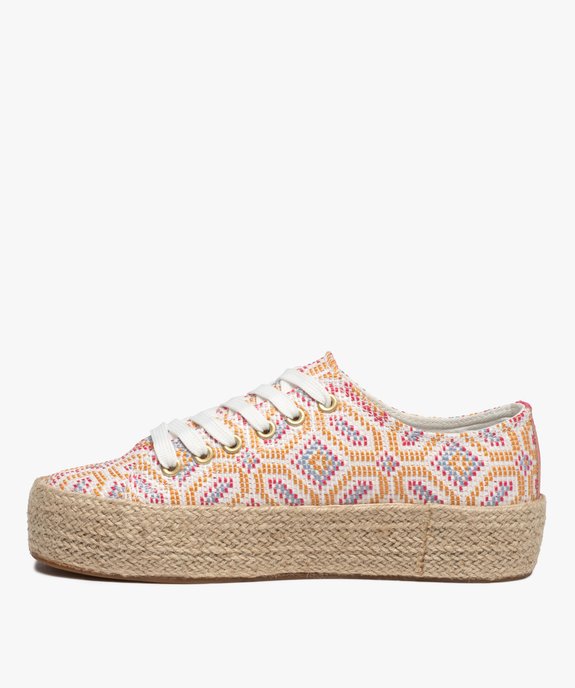 Baskets femme en toile multicolore et semelle en corde vue3 - GEMO 4G FEMME - GEMO
