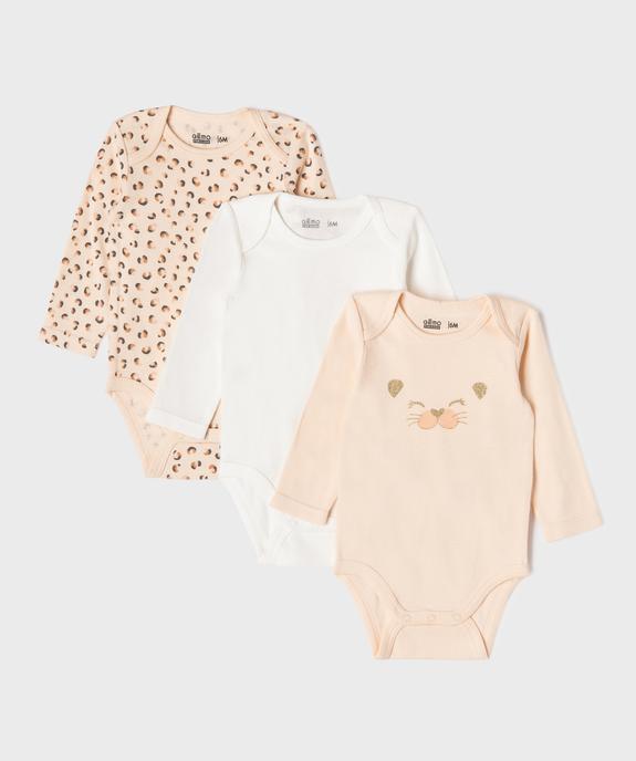 Bodies manches longues à motif léopard bébé fille (lot de 3) vue1 - GEMO 4G BEBE - GEMO