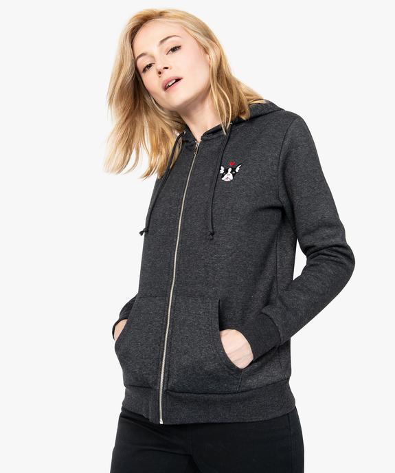 Sweat femme zippé à capuche et motif vue1 - FOLLOW ME - GEMO