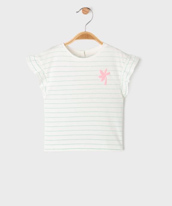 Tee-shirt manches courtes rayé avec manches à volants bébé fille vue1 - GEMO 4G BEBE - GEMO