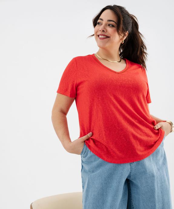 Tee-shirt manches courtes pailleté à col V femme grande taille vue4 - GEMO (G TAILLE) - GEMO