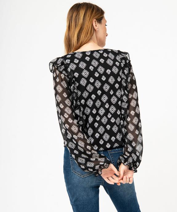 Tee-shirt femme imprimé à manches longues en voile et volants vue3 - GEMO(FEMME PAP) - GEMO