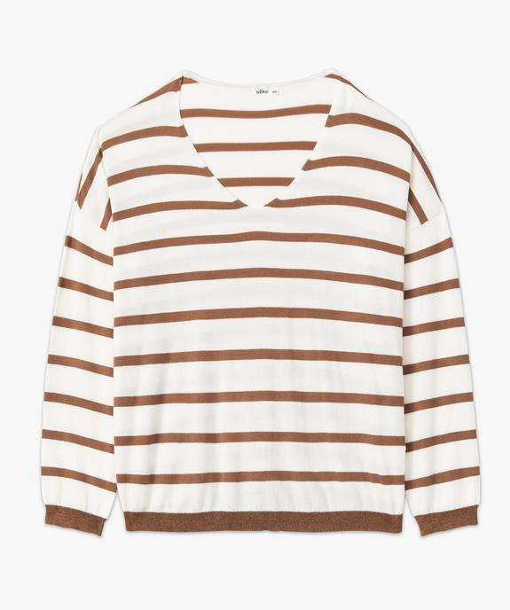 Pull fin à col V rayé femme grande taille vue4 - GEMO 4G GT - GEMO