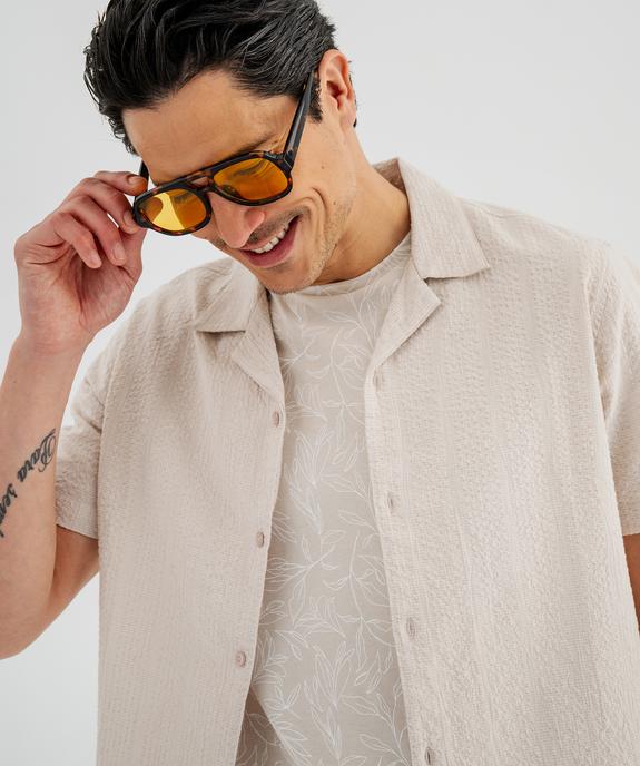 Chemise à manches courtes et col cubain en coton gaufré homme vue2 - GEMO 4G HOMME - GEMO