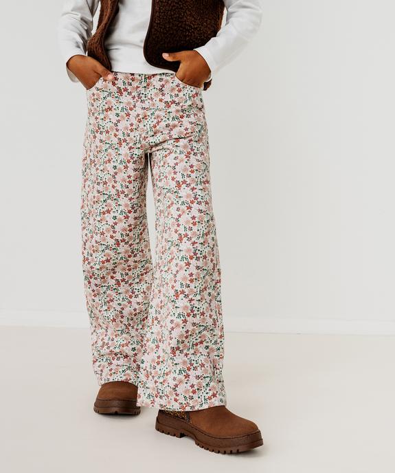 Jean straight à motifs fleuris avec taille ajustable fille vue3 - GEMO 4G FILLE - GEMO