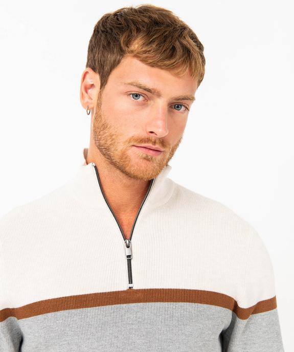 Pull tricolore à col montant zippé homme vue3 - GEMO 4G HOMME - GEMO