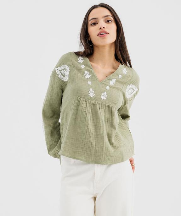 Blouse manches longues en double gaze brodée femme vue1 - GEMO(FEMME PAP) - GEMO