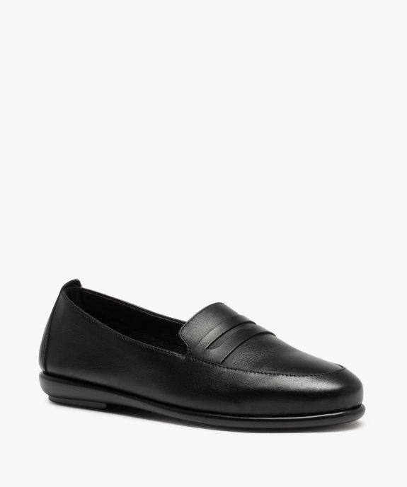 Mocassins femme à talon plat dessus cuir uni – Tanéo vue2 - TANEO - GEMO