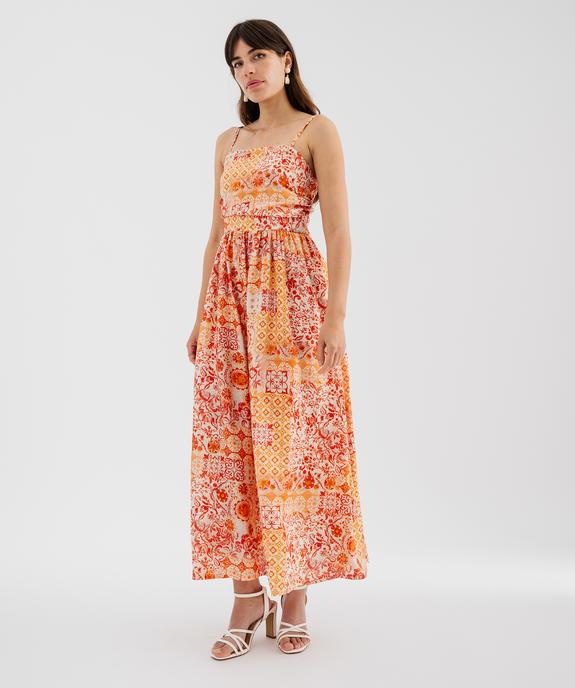 Robe longue à fines bretelles en viscose texturée à dos smocké femme vue5 - GEMO 4G FEMME - GEMO