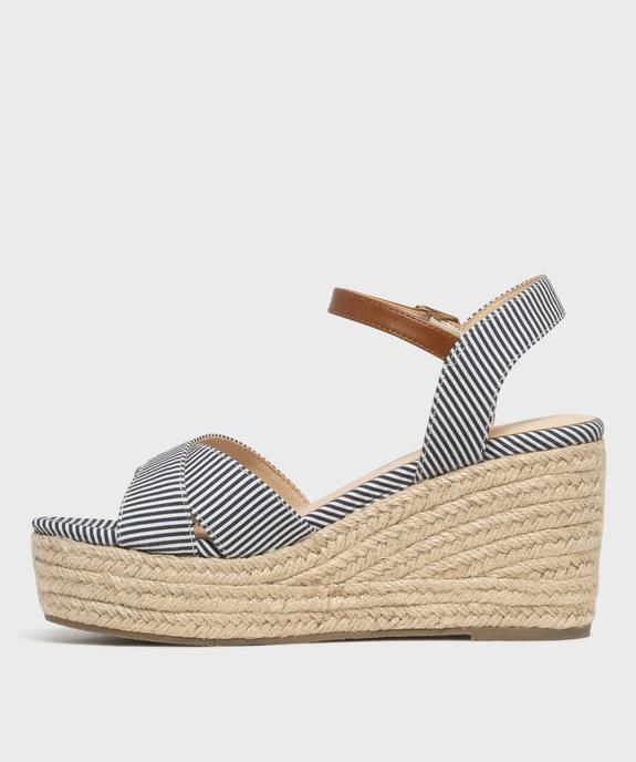 Sandales compensées en toile rayée femme - LuluCastagnette vue3 - LULUCASTAGNETTE - GEMO