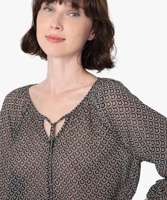 Blouse femme imprimée en voile à col rond vue2 - GEMO(FEMME PAP) - GEMO