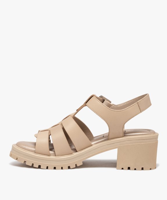 Sandales femme à talon style rock dessus cuir uni vue3 - GEMO(URBAIN) - GEMO