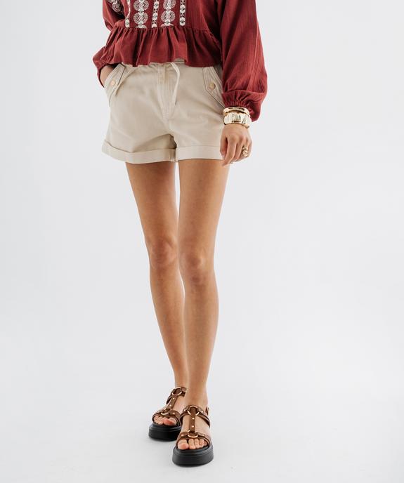 Short en coton ample à revers et taille élastiquée femme vue1 - GEMO 4G FEMME - GEMO