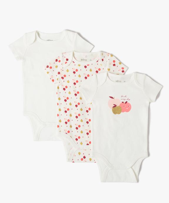 Bodies bébé fille à manches courtes avec motifs pailletés (lot de 3) vue1 - GEMO 4G BEBE - GEMO