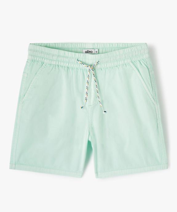 Bermuda garçon en toile au coloris unique et à taille élastiquée vue1 - GEMO (JUNIOR) - GEMO