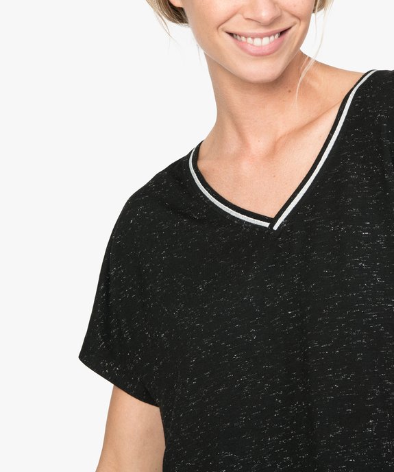 Tee-shirt femme ample à paillettes, col V et bas élastiqué vue2 - GEMO(FEMME PAP) - GEMO