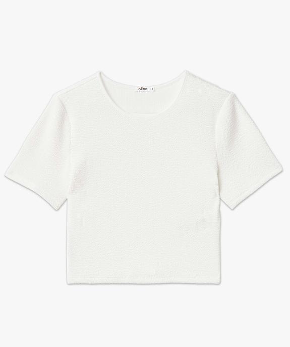 Tee-shirt femme à manches courtes en maille gaufrée coupe courte vue4 - GEMO(FEMME PAP) - GEMO