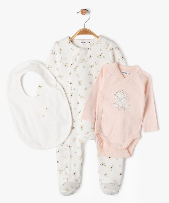 Ensemble 3 pièces pyjama + body manches longues + bavoir bébé vue1 - GEMO(BB COUCHE) - GEMO