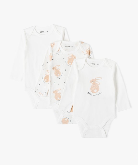 Body bébé en coton biologique à manches longues et col US (lot de 3) vue1 - GEMO 4G BEBE - GEMO