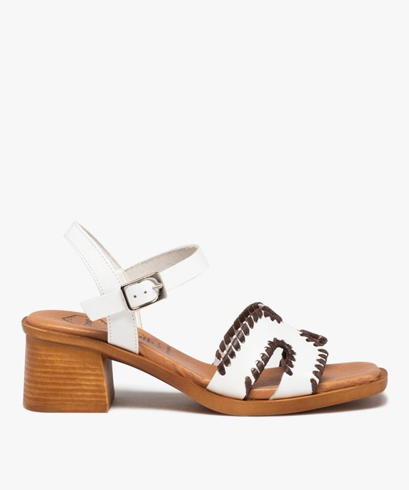 Sandales femme à talon carré dessus cuir uni - Tanéo vue1 - TANEO - GEMO
