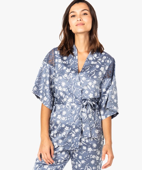 Kimono fleuri à empiècements dentelle vue1 - GEMO(HOMWR FEM) - GEMO