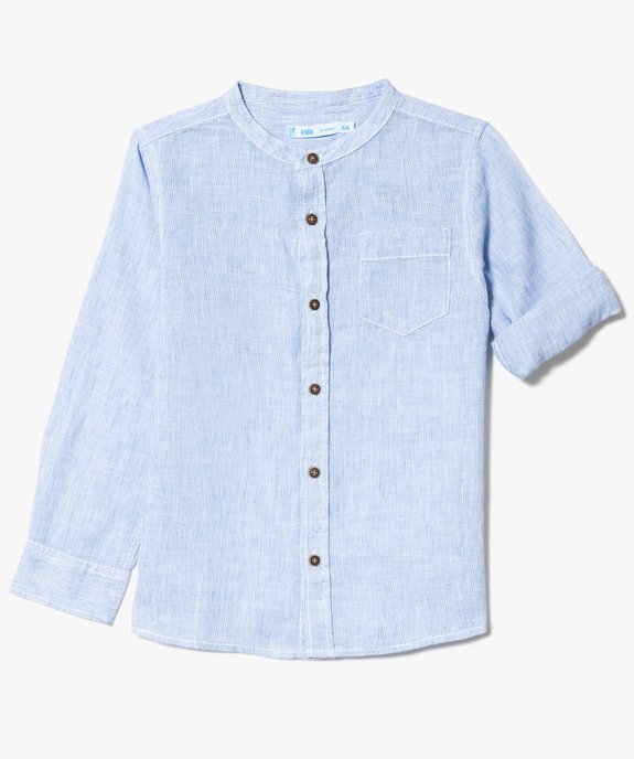 Chemise garçon à col mao en coton et lin vue1 - GEMO (ENFANT) - GEMO