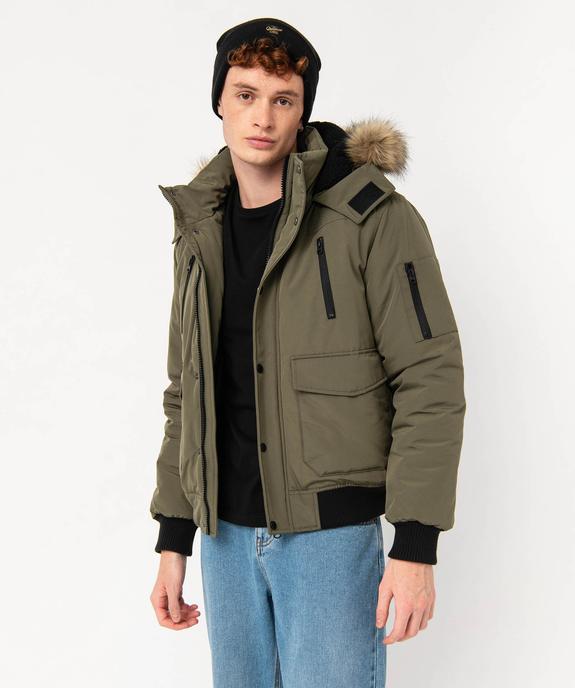 Blouson matelassé à capuche bordée de fourrure imitation homme vue1 - GEMO 4G HOMME - GEMO