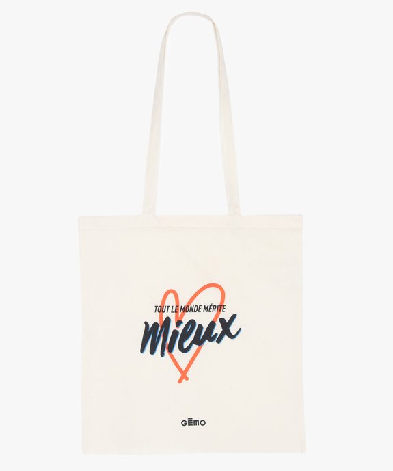 Tote bag imprimé en coton biologoique  vue1 - GEMO 4G FEMME - GEMO