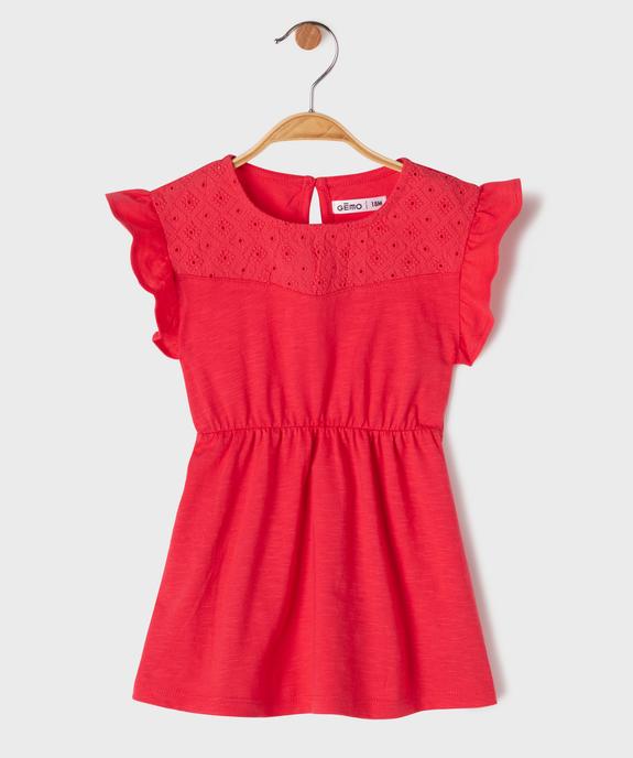 Robe en coton avec haut brodé et manches volantées bébé fille vue1 - GEMO(BEBE DEBT) - GEMO