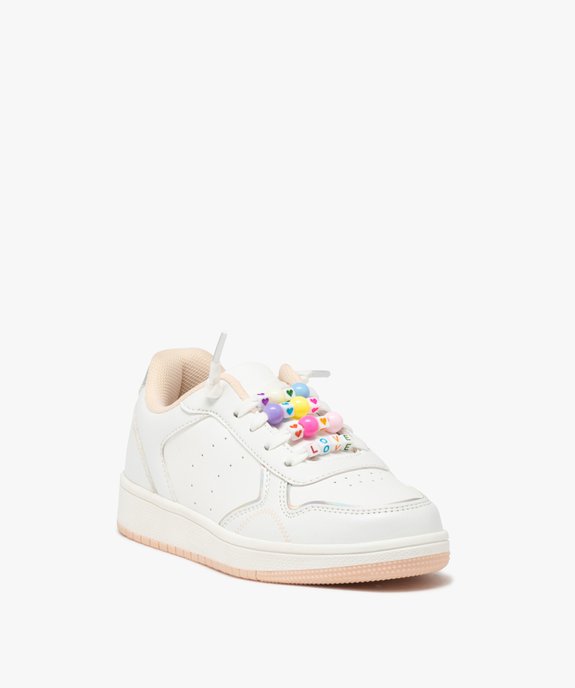 Baskets fille unis à lacets élastiques fantaisie avec perles vue3 - GEMO 4G FILLE - GEMO