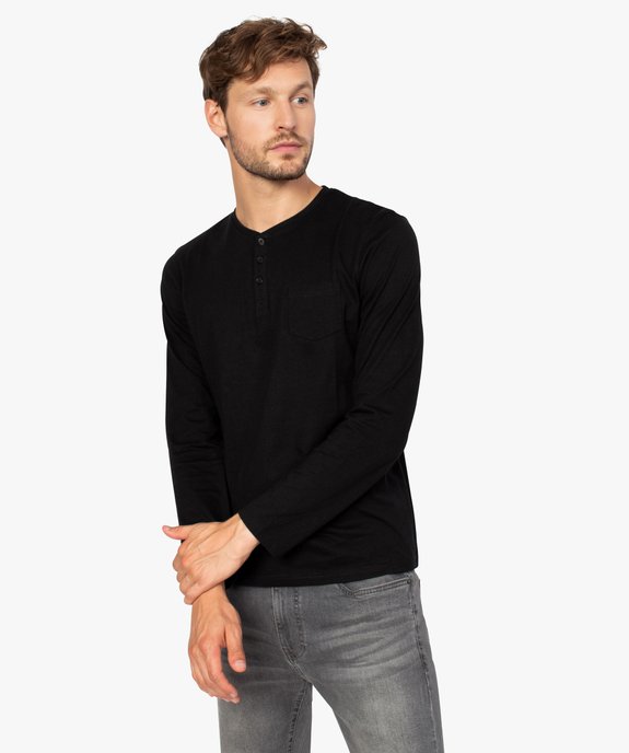 Tee-shirt homme à manches longues et col tunisien vue2 - GEMO 4G HOMME - GEMO