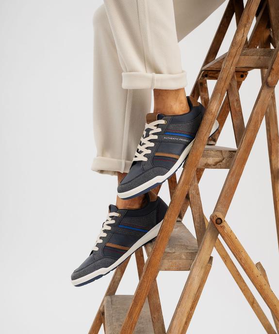 Baskets basses à lacets et jeu de matières homme vue1 - URBAN STEPS - GEMO