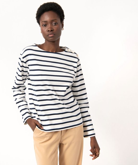 Tee-shirt rayé à manches longues femme vue1 - GEMO(FEMME PAP) - GEMO