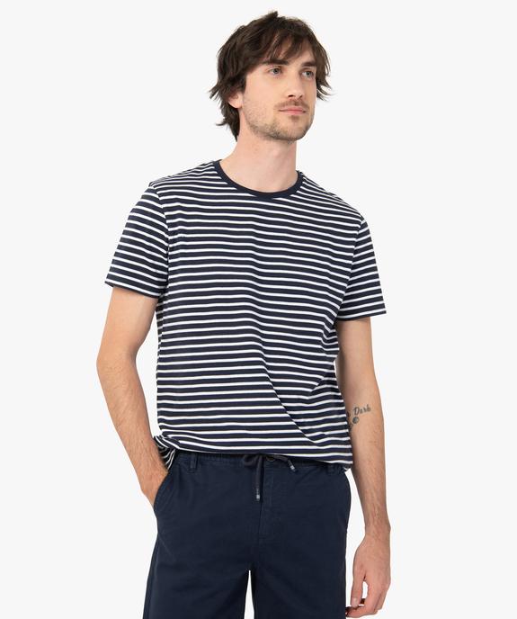 Tee-shirt homme à manches courtes et rayures marinières vue1 - GEMO (HOMME) - GEMO